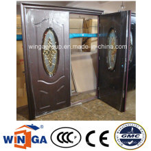 Puerta de puerta de cristal de acero de la seguridad de la cubierta de Podwer del exterior doble (W-SD-10)